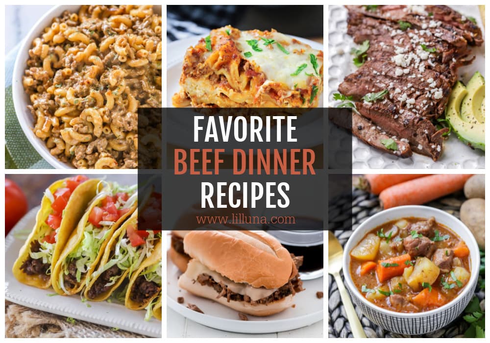 A collage of various beef dinner ideas.