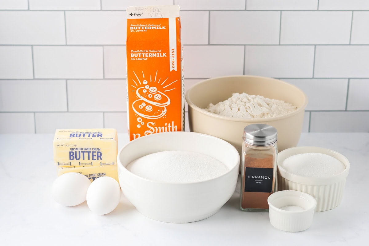 Amish friendship bread ingredients on counter.
