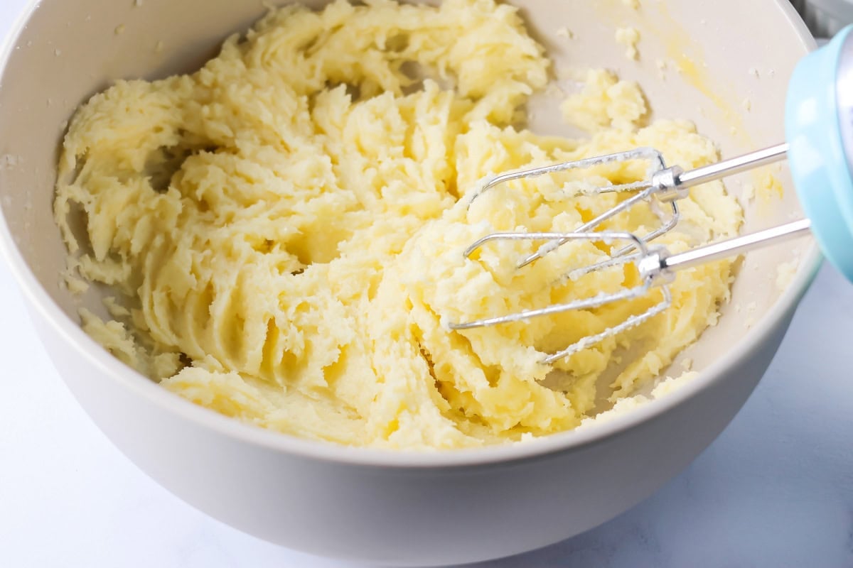 Batter being mixed in bowl.