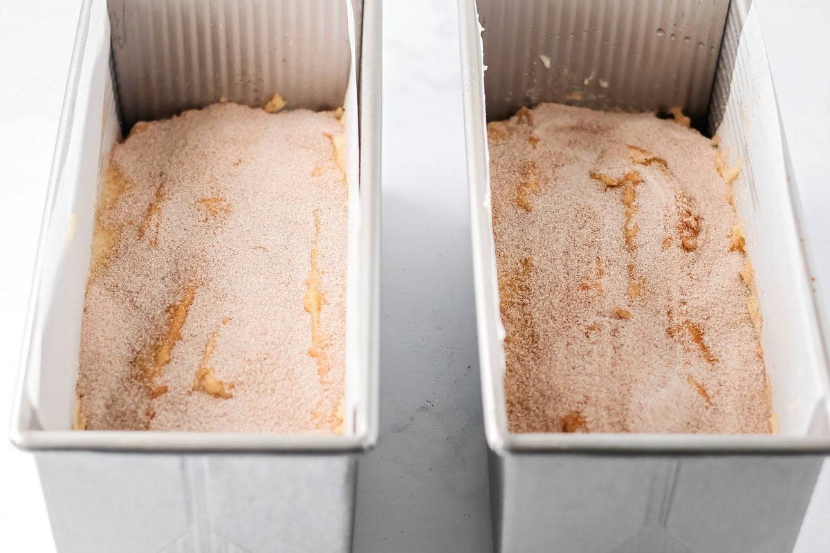 Unbaked Amish friendship bread in bread pans.