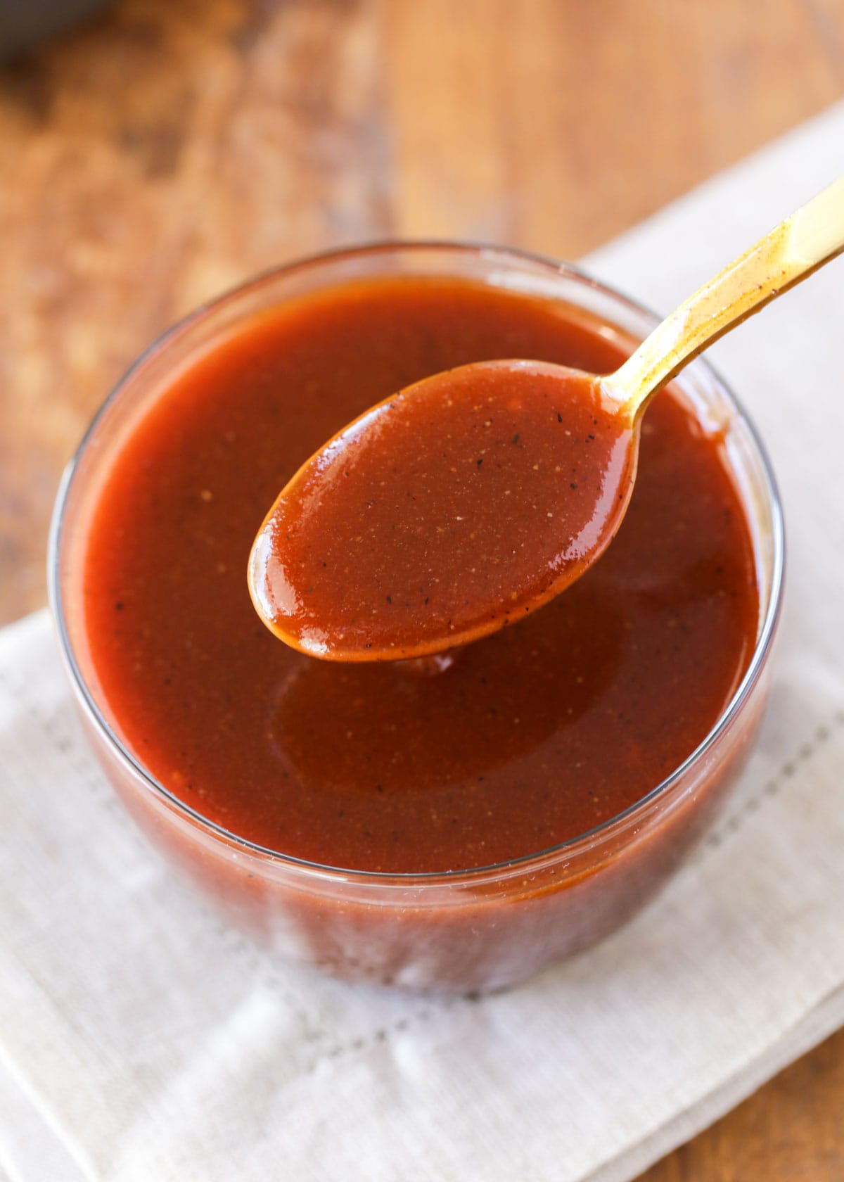 BBQ sauce served in a glass bowl.