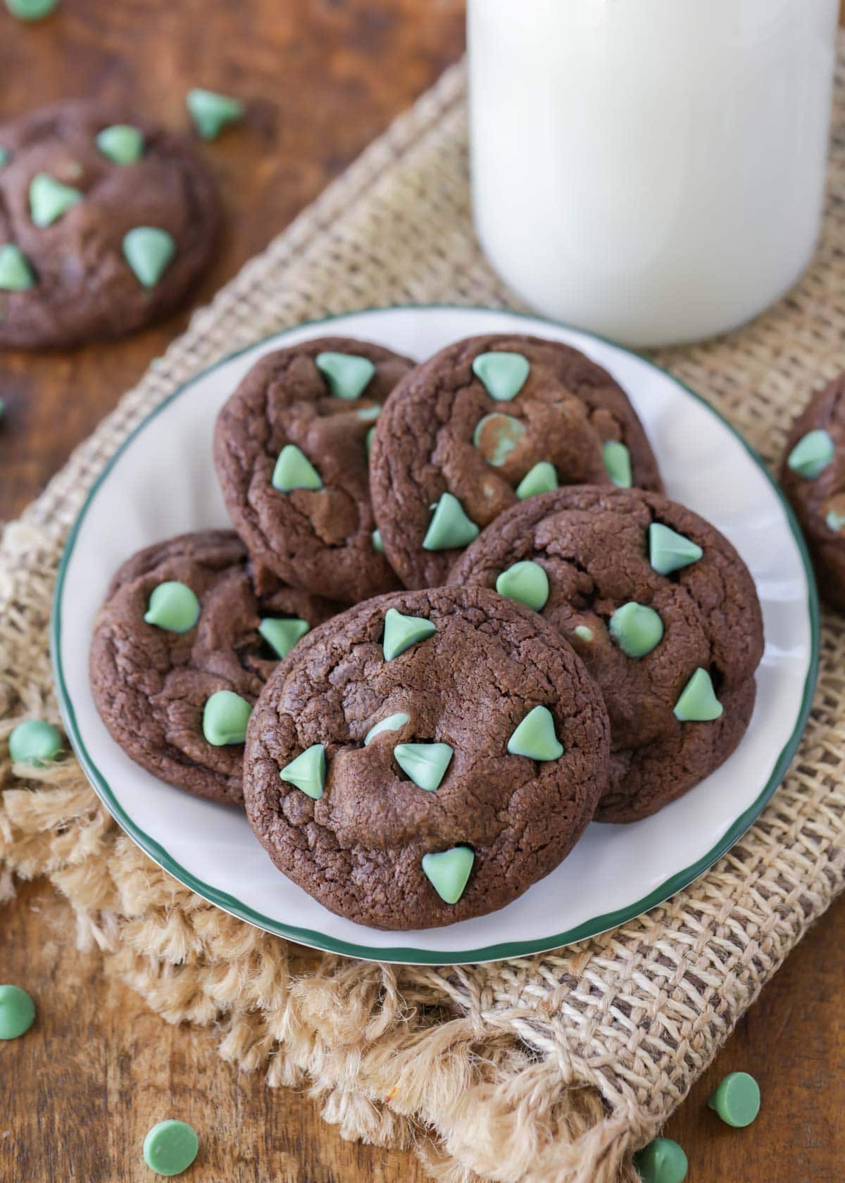 Chocolate Mint Cookies served on a white plate.