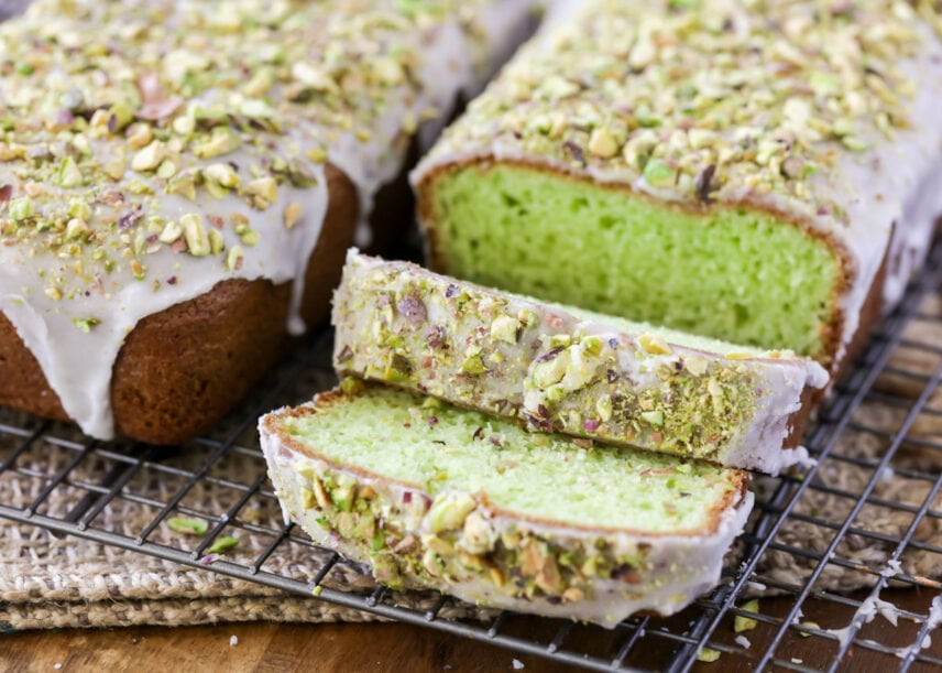 Pistachio bread recipe on cooling rack.