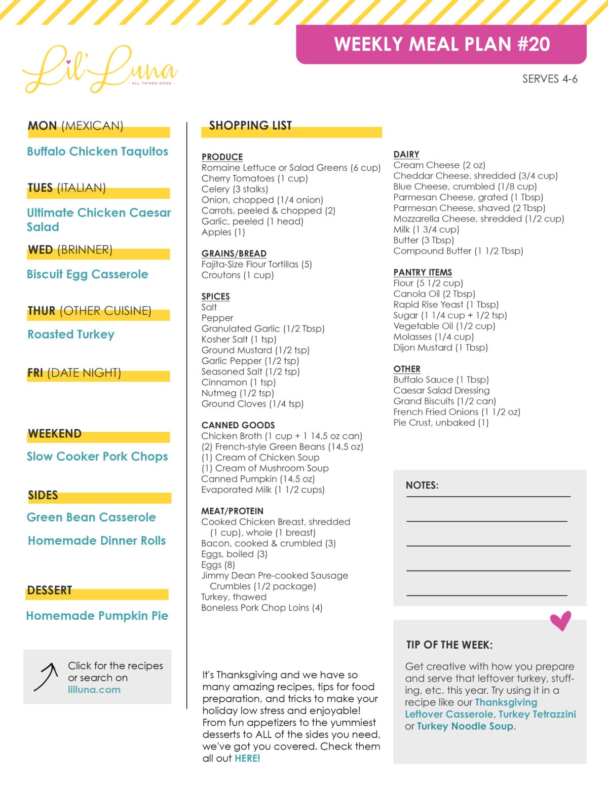 An image of printable meal plan #20