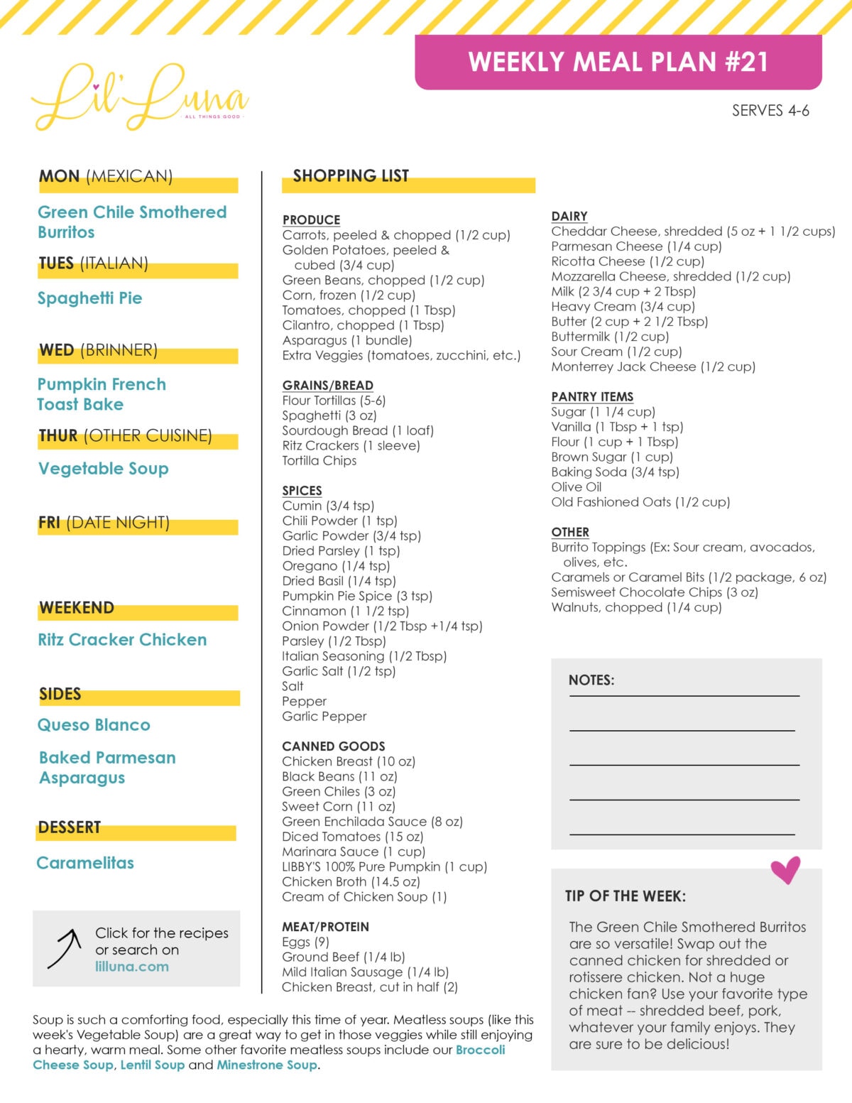 An image of meal plan #21 with shopping list