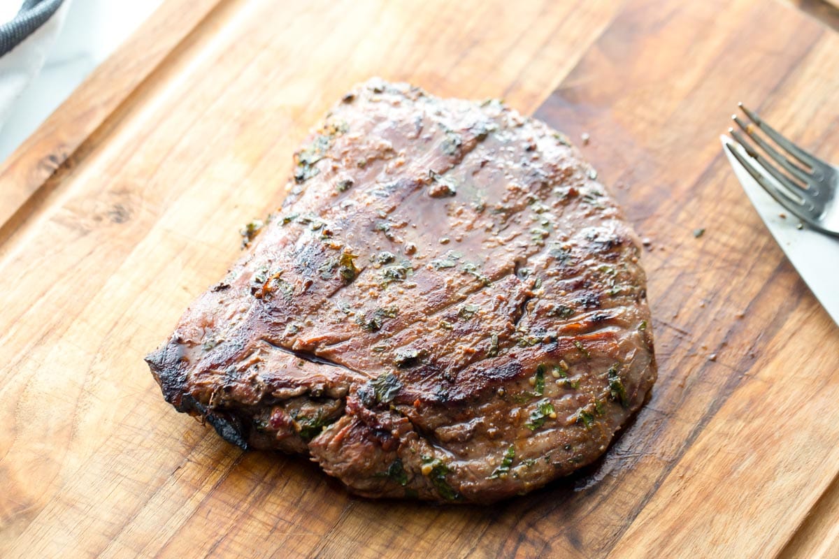 mexican carne asada meat on a cutting board