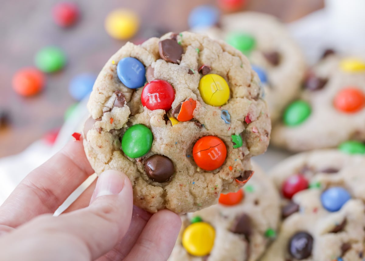 fresh-baked chocolate chip m&m cookies