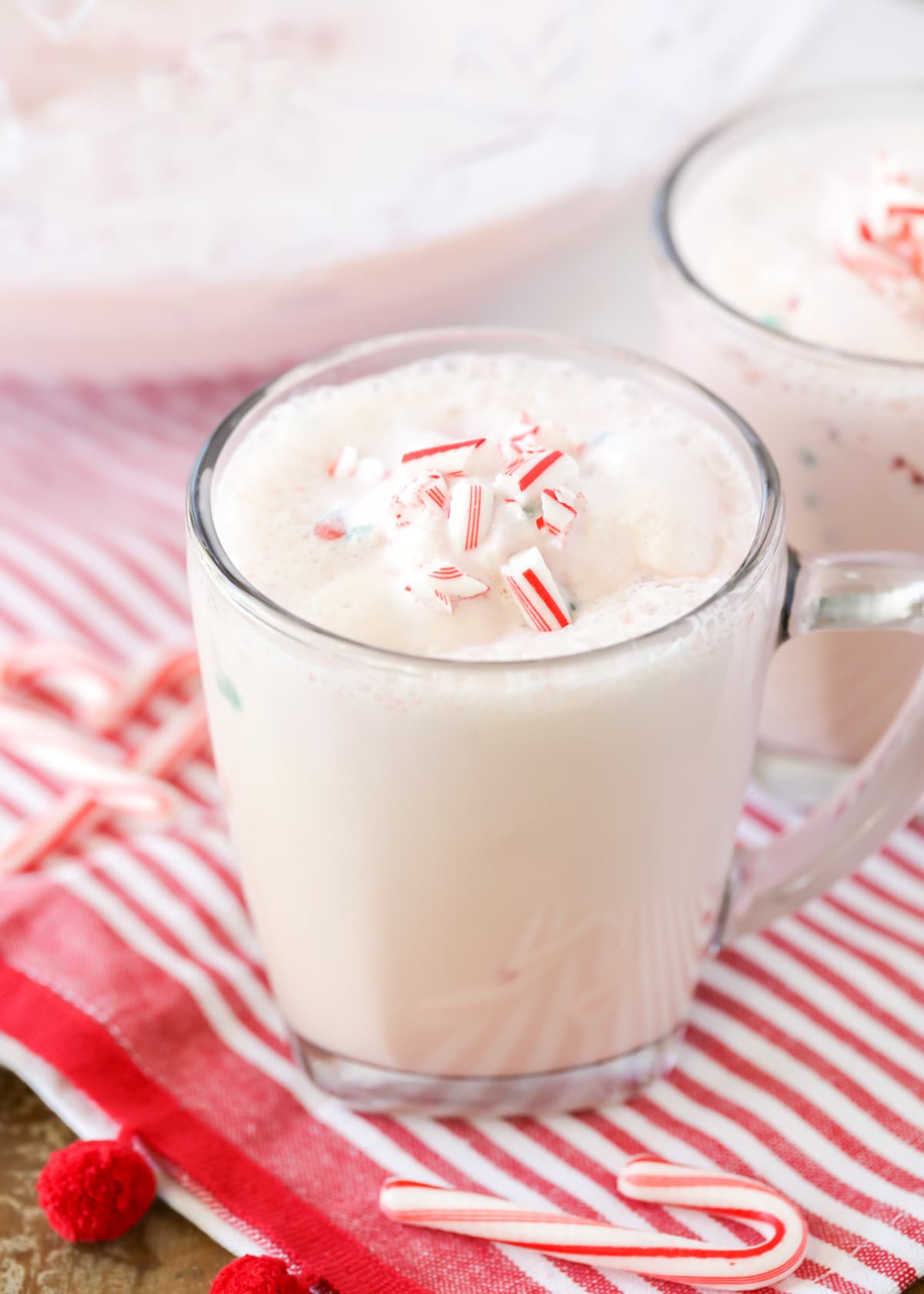Easy Peppermint Christmas Punch in glass mugs