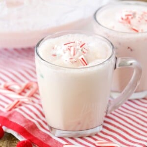 Peppermint punch topped with crushed candy cane.