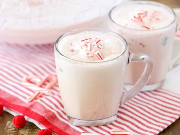 Peppermint punch topped with crushed candy cane.