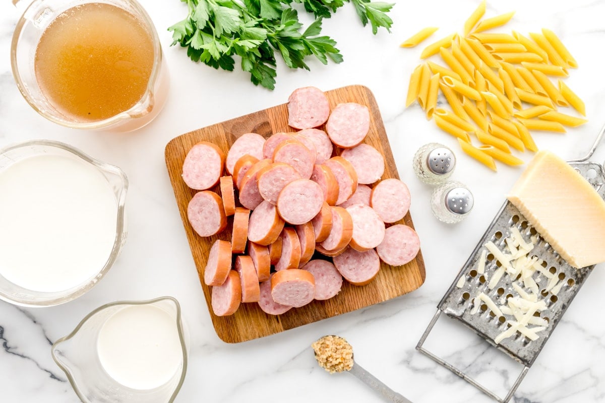 Ingredients for sausage alfredo