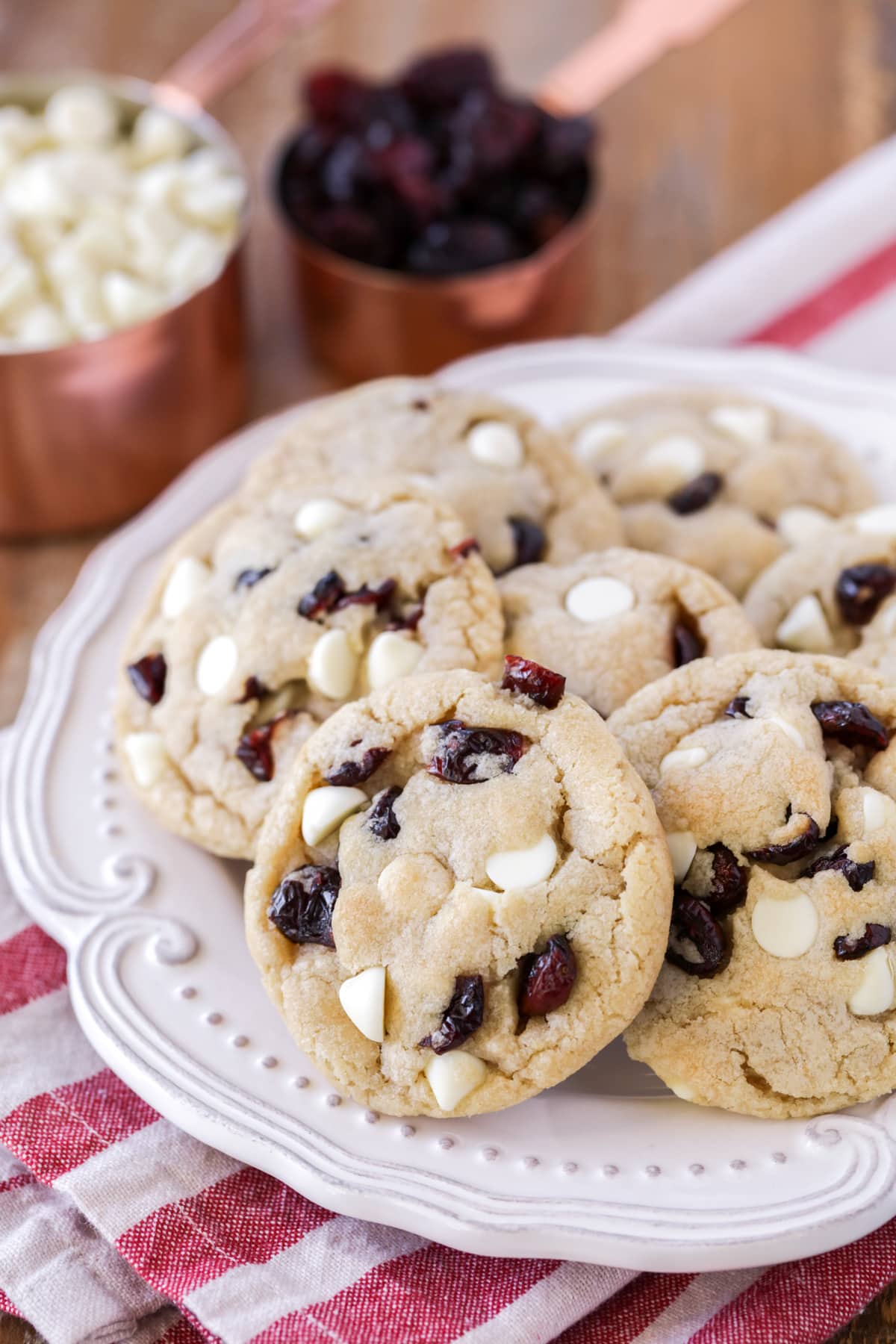 Plate of white chocolate cranberry cookies
