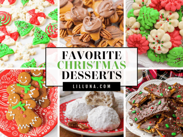Collage of Christmas dessert recipes perfect for the Holiday season!