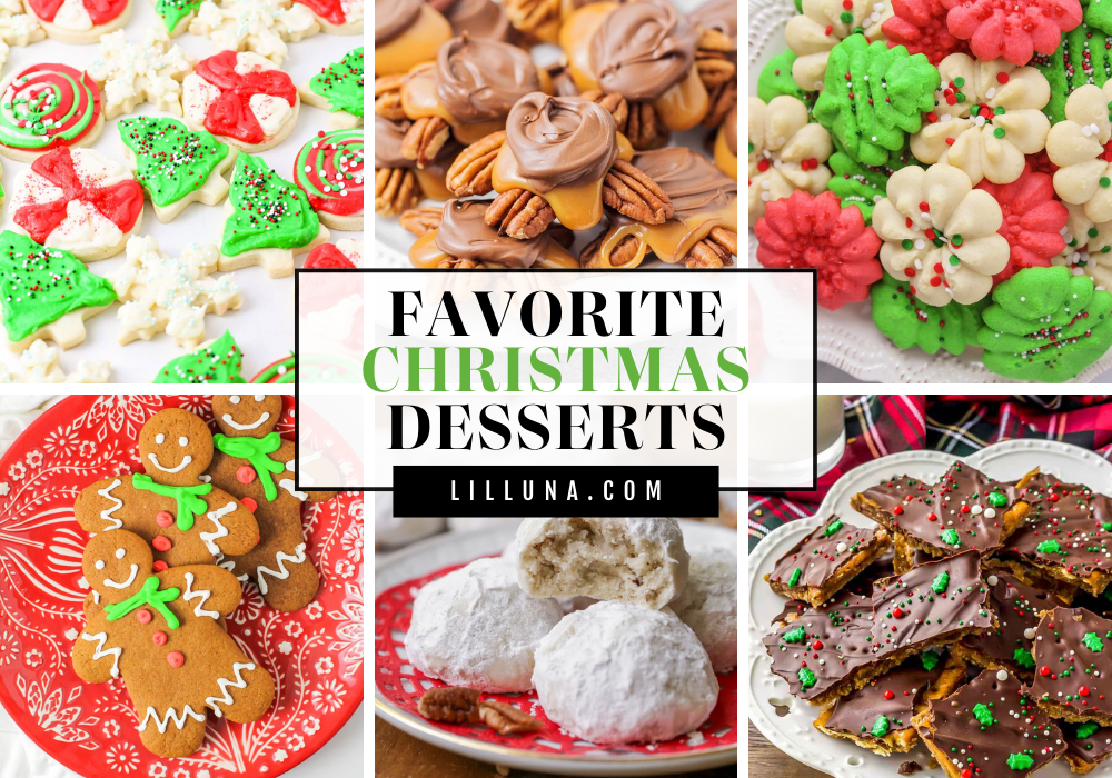 Collage of Christmas dessert recipes.