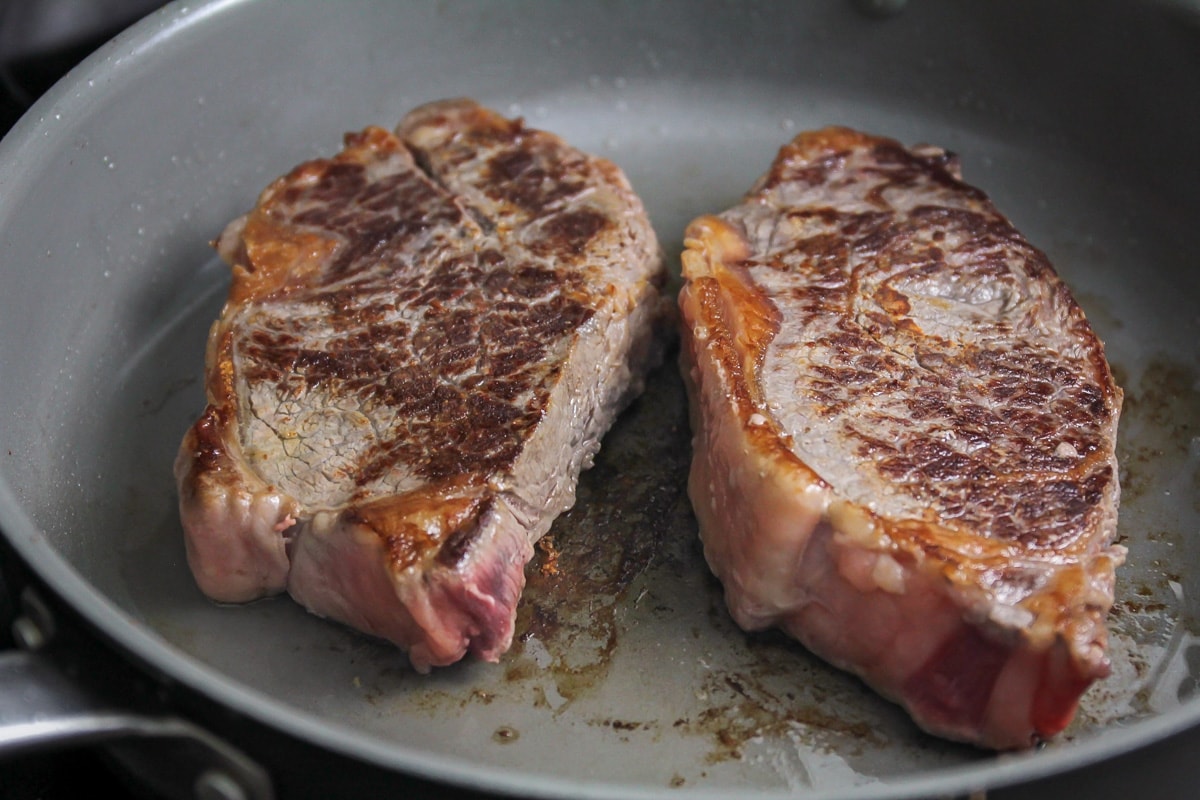 Pan seared steak for steak and potatoes.