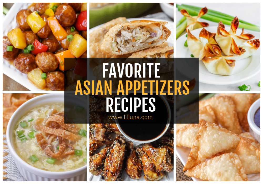 A collage of various Asian Appetizer Recipes.