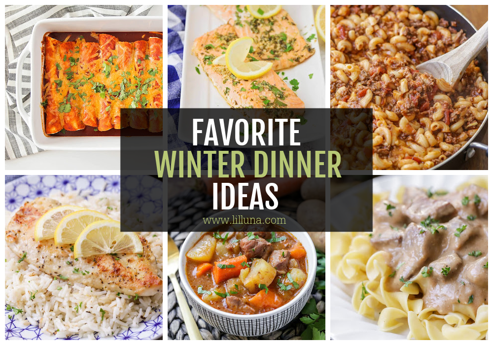 A collage of multiple winter dinner ideas 