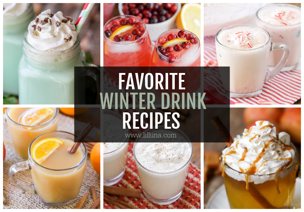 A collage of different winter drink recipes