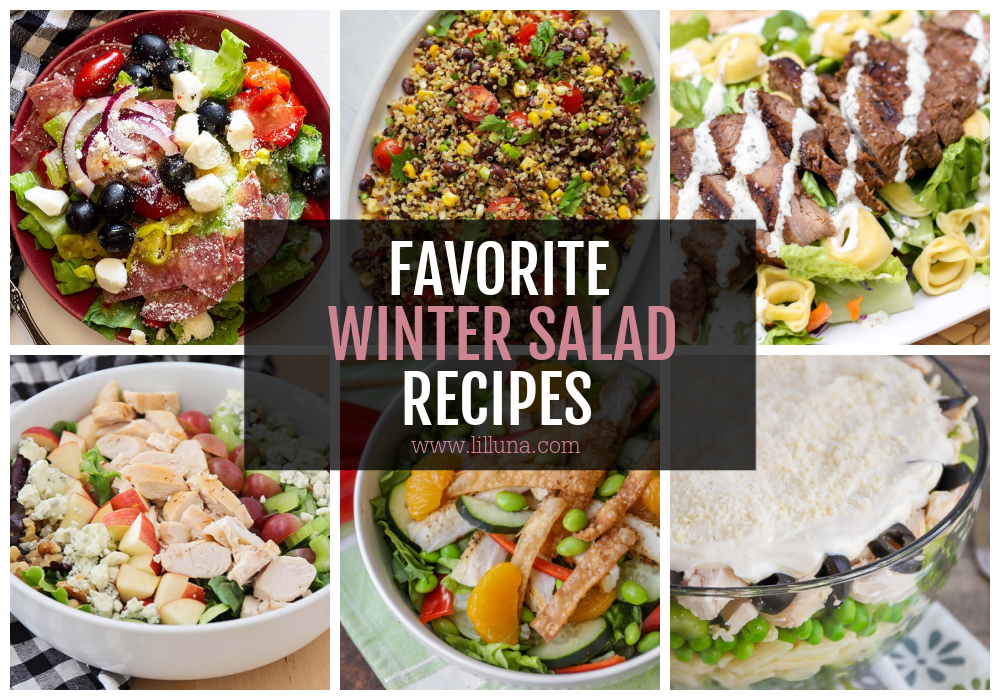 A collage of winter salad ideas
