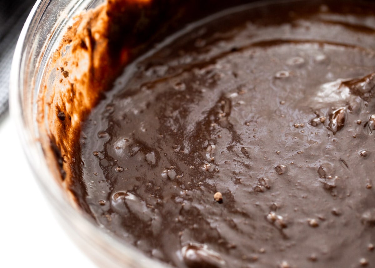 Fudgy Brownie batter in bowl.