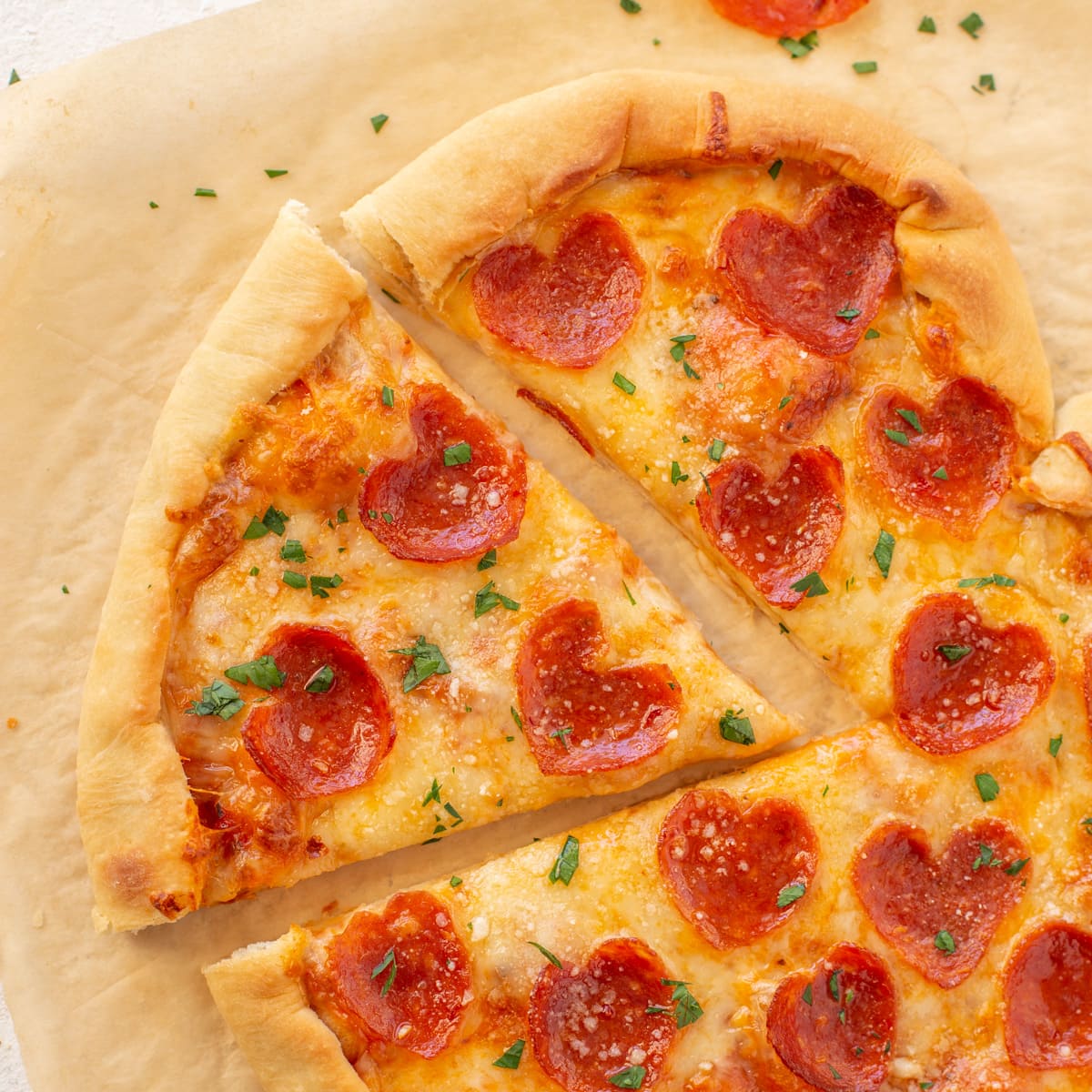 Slice of Heart shaped pizza