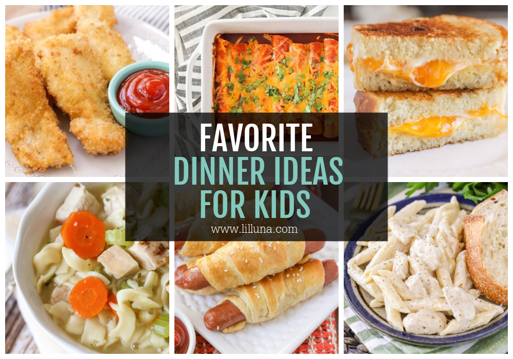 A collage of kid friendly dinner ideas.