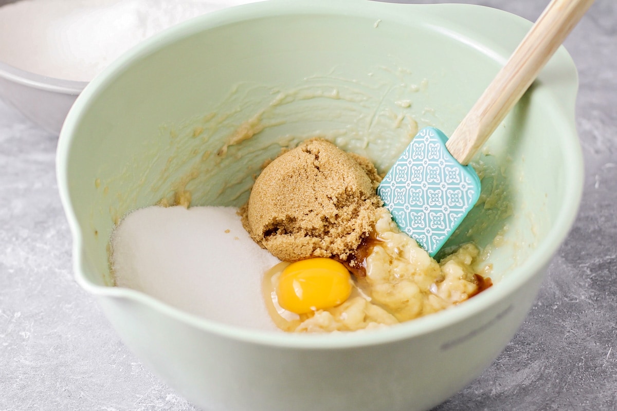 Banana bread batter in bowl