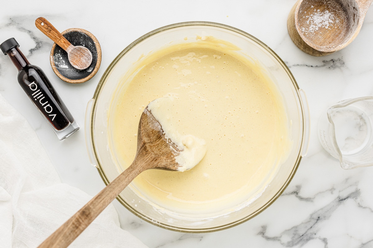 Cake batter in a bowl.