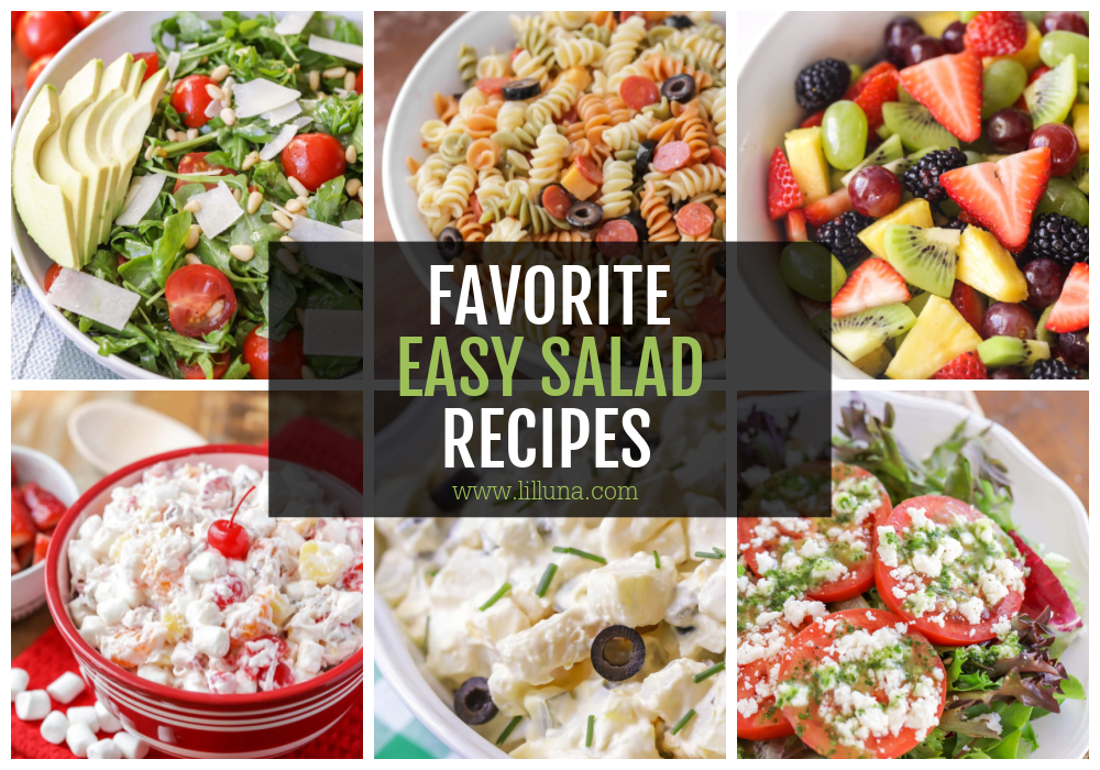 A collage of various easy salad recipes. 