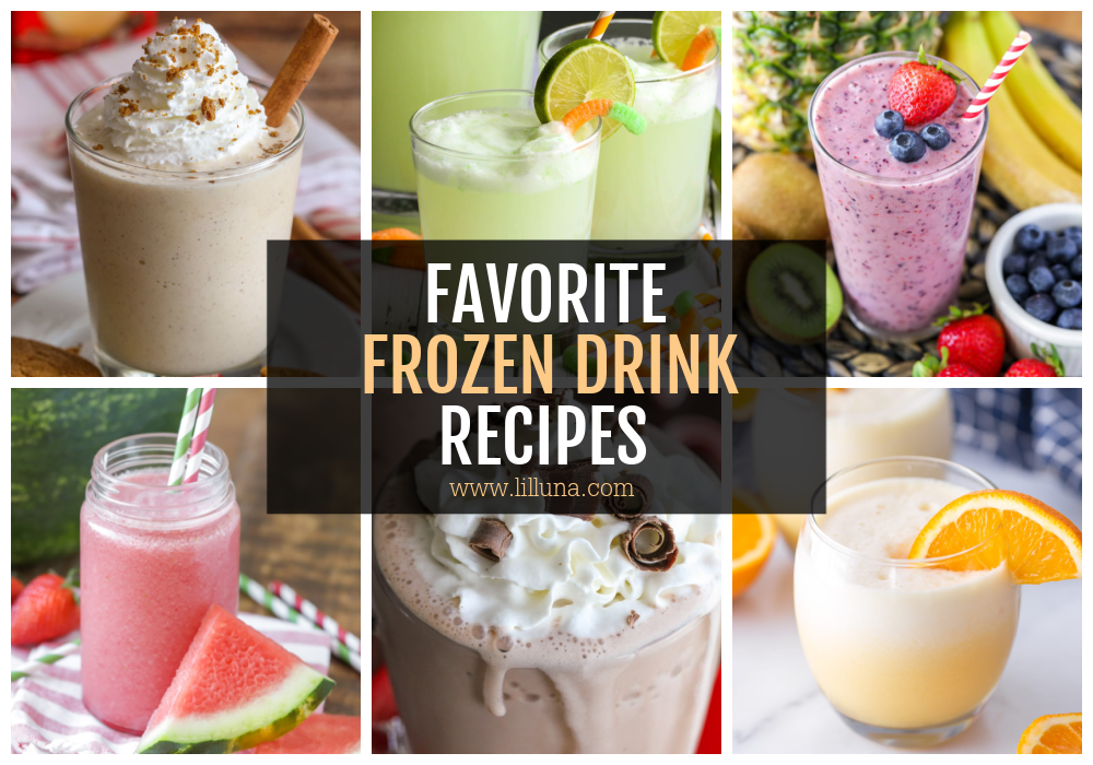 A collage of frozen drink recipes.