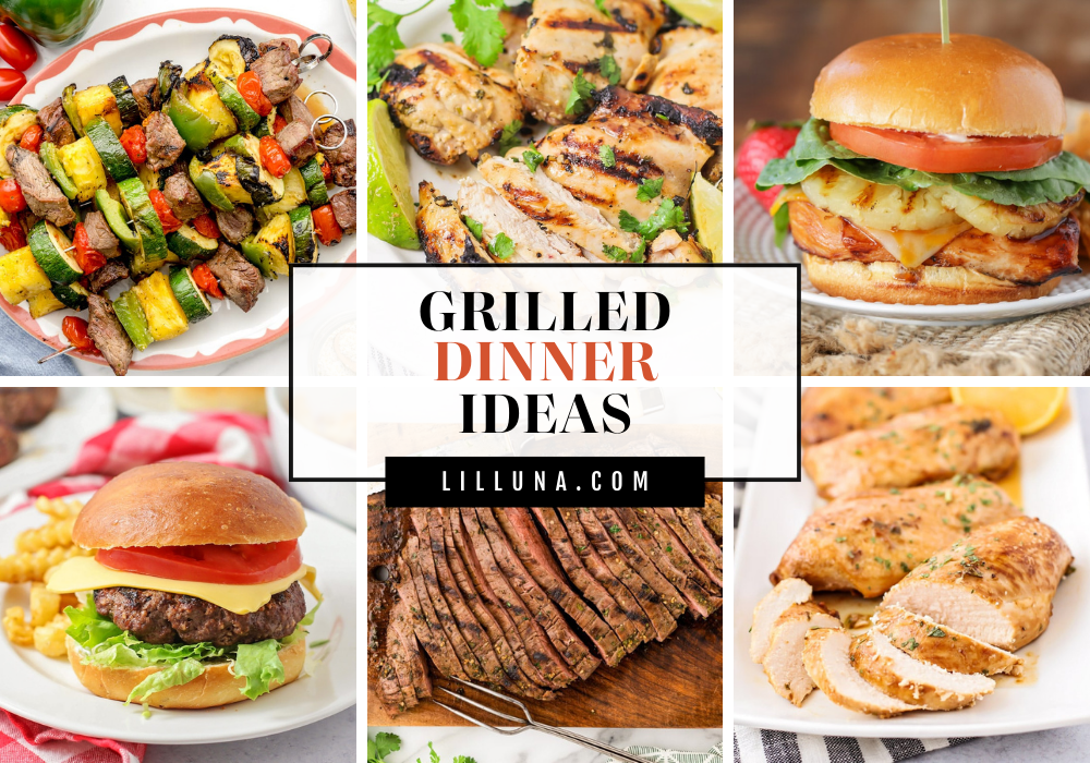 A collage of grilled dinner ideas.