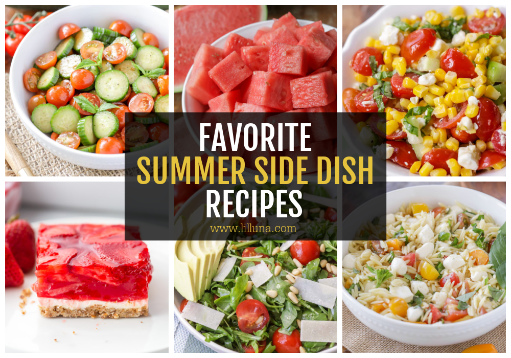 A collage of different summer side dish recipes.