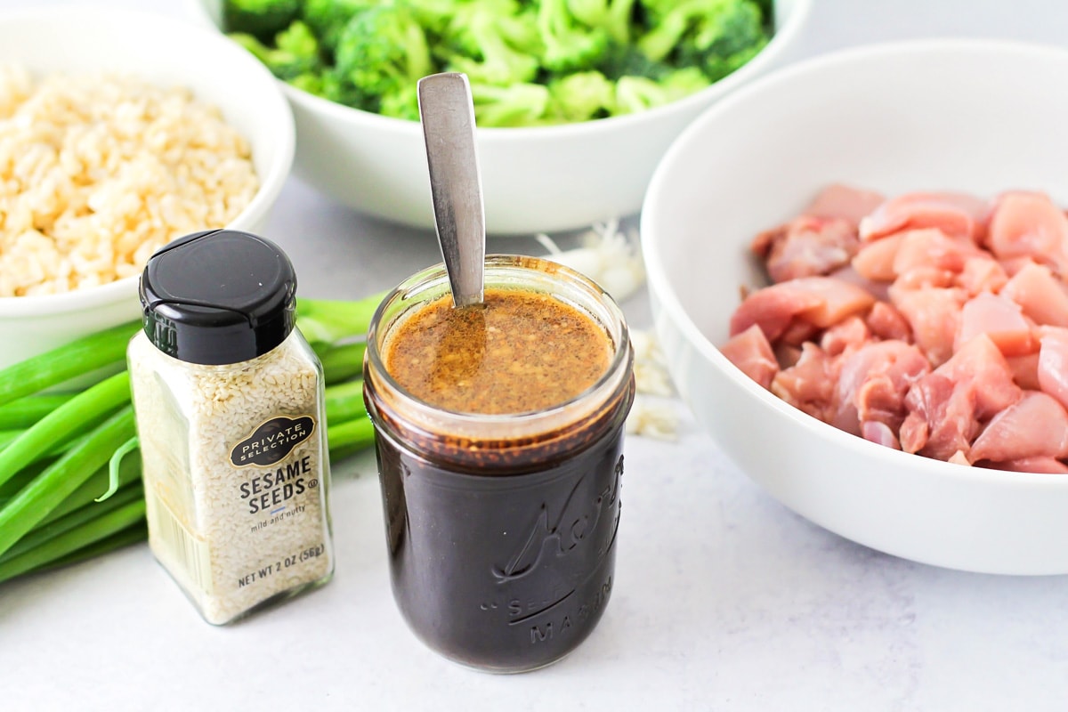 Ingredients prepped for teriyaki chicken.