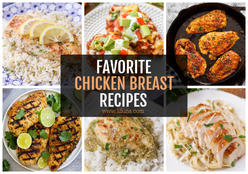 A collage of various chicken breast recipes.