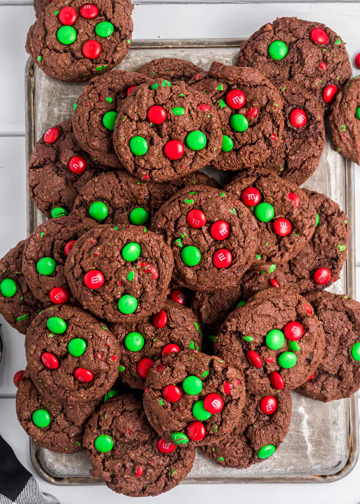 Pile of baked chocolate christmas cookies.