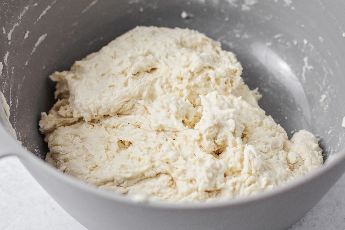 Fry bread dough in a mixing bowl, ready to roll.