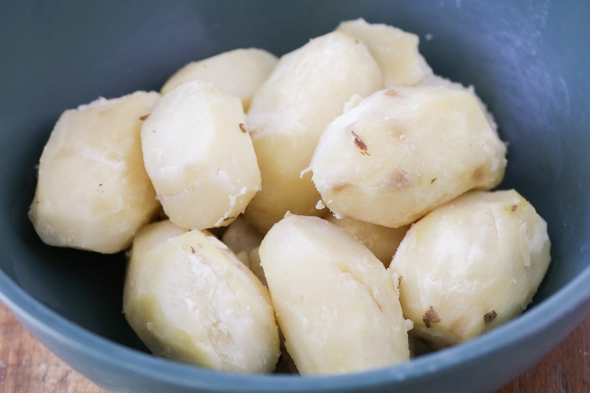 Boiled and peeled potatoes for potato salad.