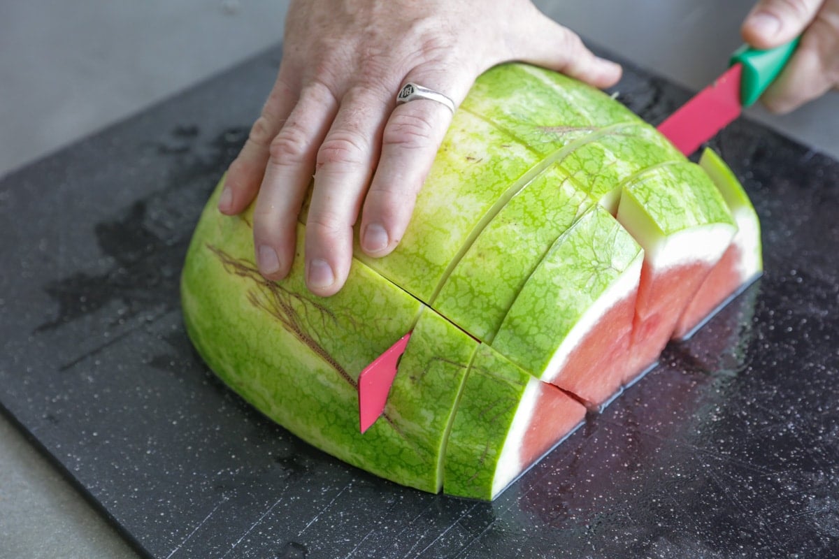 The easiest way to cut a watermelon into triangles.