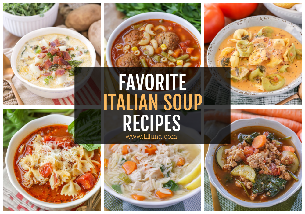 A collage of multiple Italian Soup Recipes.