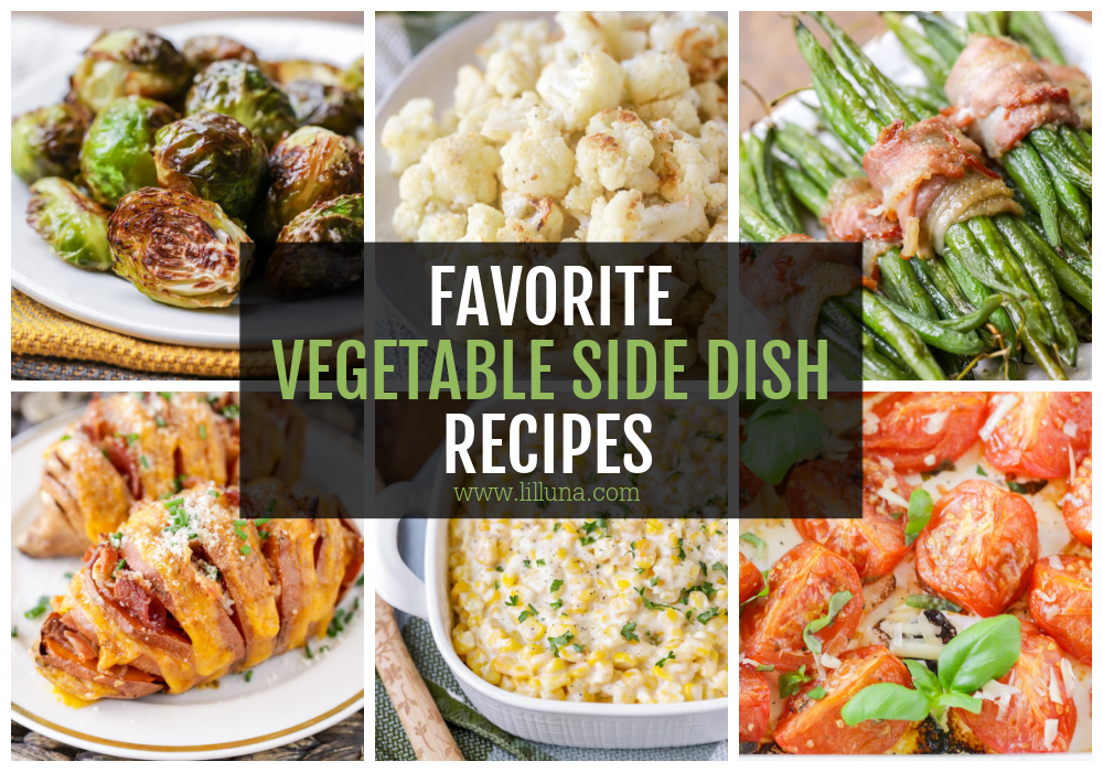A collage of various vegetable side dish recipes. 
