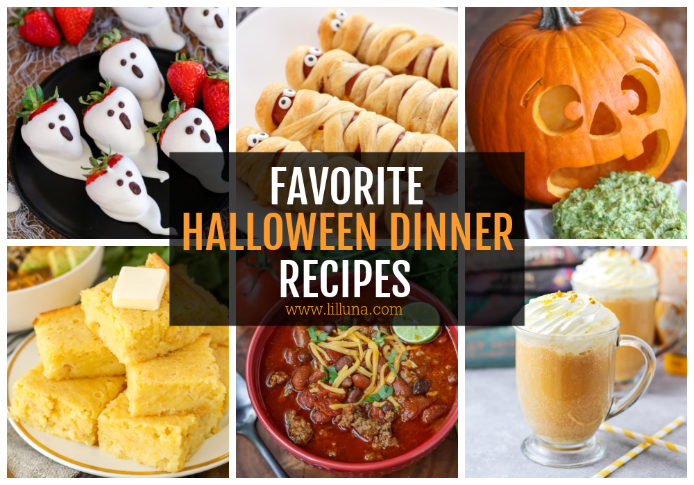 A collage of multiple Halloween Dinner Recipes.