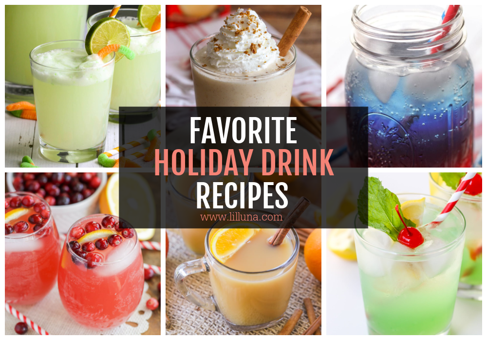 A collage of various holiday drink recipes. 