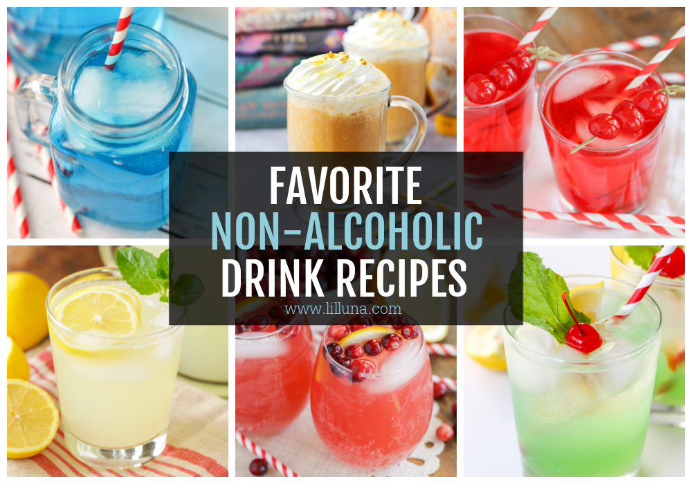 A collage of various non-alcoholic drinks.