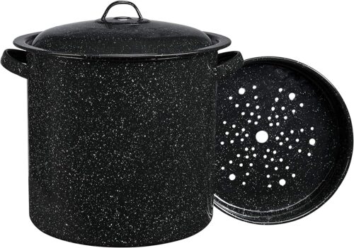 Stock pot with steamer insert product image.