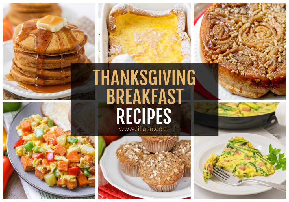 A collage of various Thanksgiving Breakfast Ideas.