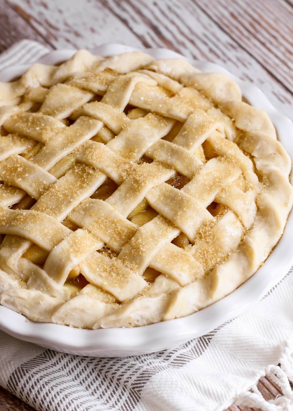 Apple pie with lattice pie crust.