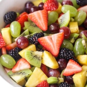 Chopped fruit salad recipe in a bowl.