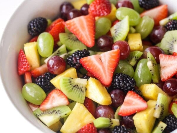 Chopped fruit salad recipe in a bowl.