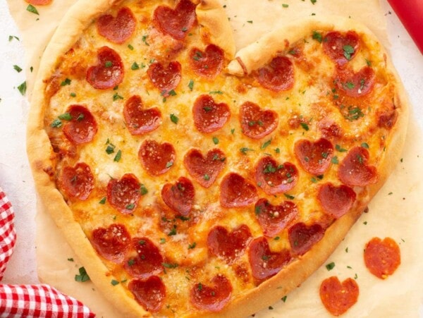 Heart Shaped Pizza with pepperonis
