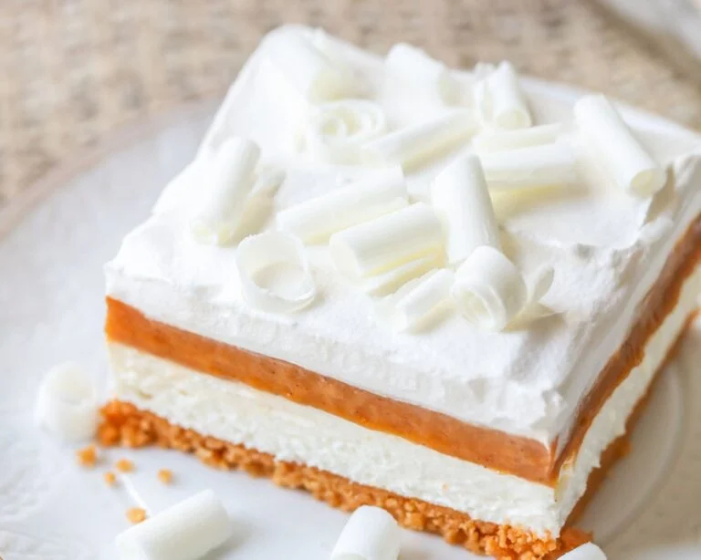 A square of pumpkin lasagna dessert.